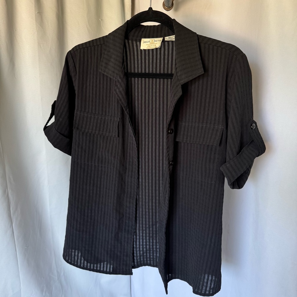 Black Striped Button-Up Shirt Jaclyn smith petite